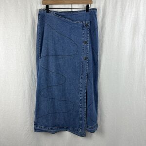 Vintage Venessa Snap Button Wrap Denim Western Maxi Skirt Womens Size L Cowgirl